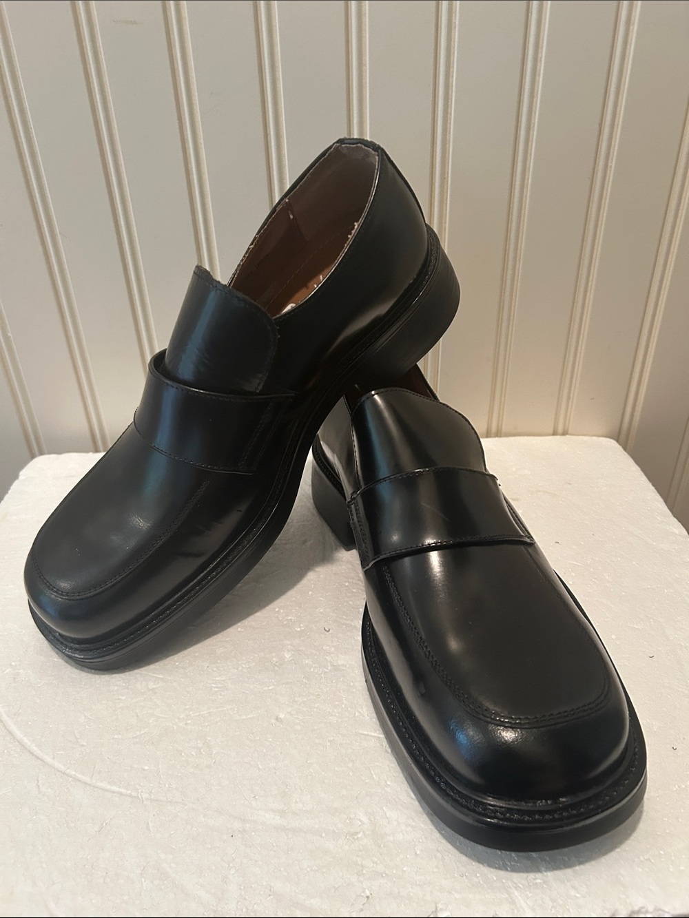 Alfani Made in Italy Classic Black Polished Leather Men’s SlipOn Loafers size 10